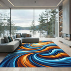 Abstract Golden Wave Swirls and Sunset Rug