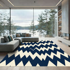 Bold Navy and Cream Zigzag Wave Rug
