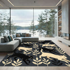 Elegant Monochrome Cat and Foliage Rug