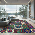 Vibrant Jewel Tone Floral Medallion Tiles Rug