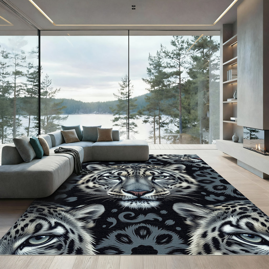 Black White Jaguar Mandalas Rug