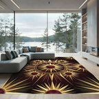 Gilded Crimson Sunburst Geometric Medallion Rug
