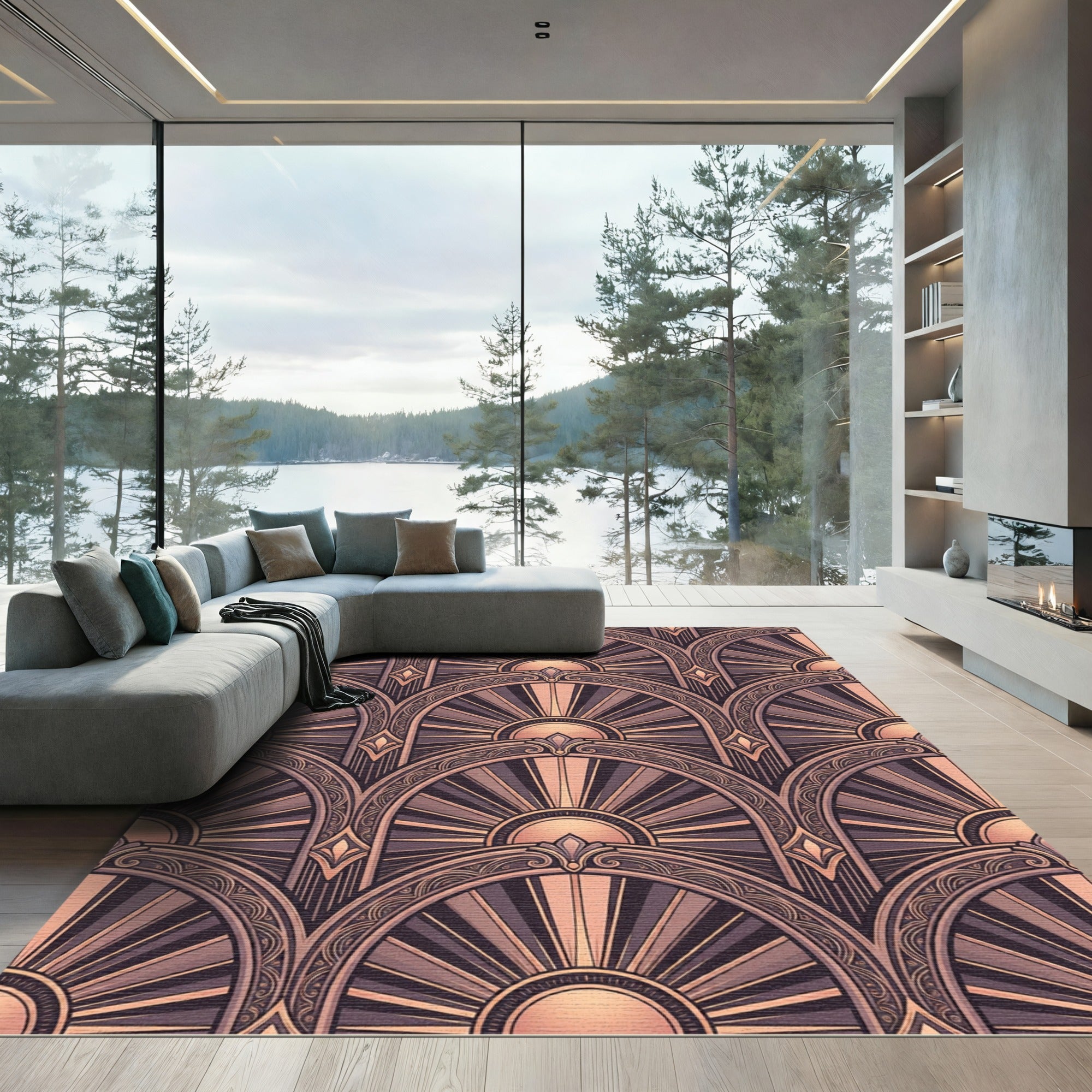 Art Deco Sunburst Fan Arches Rug