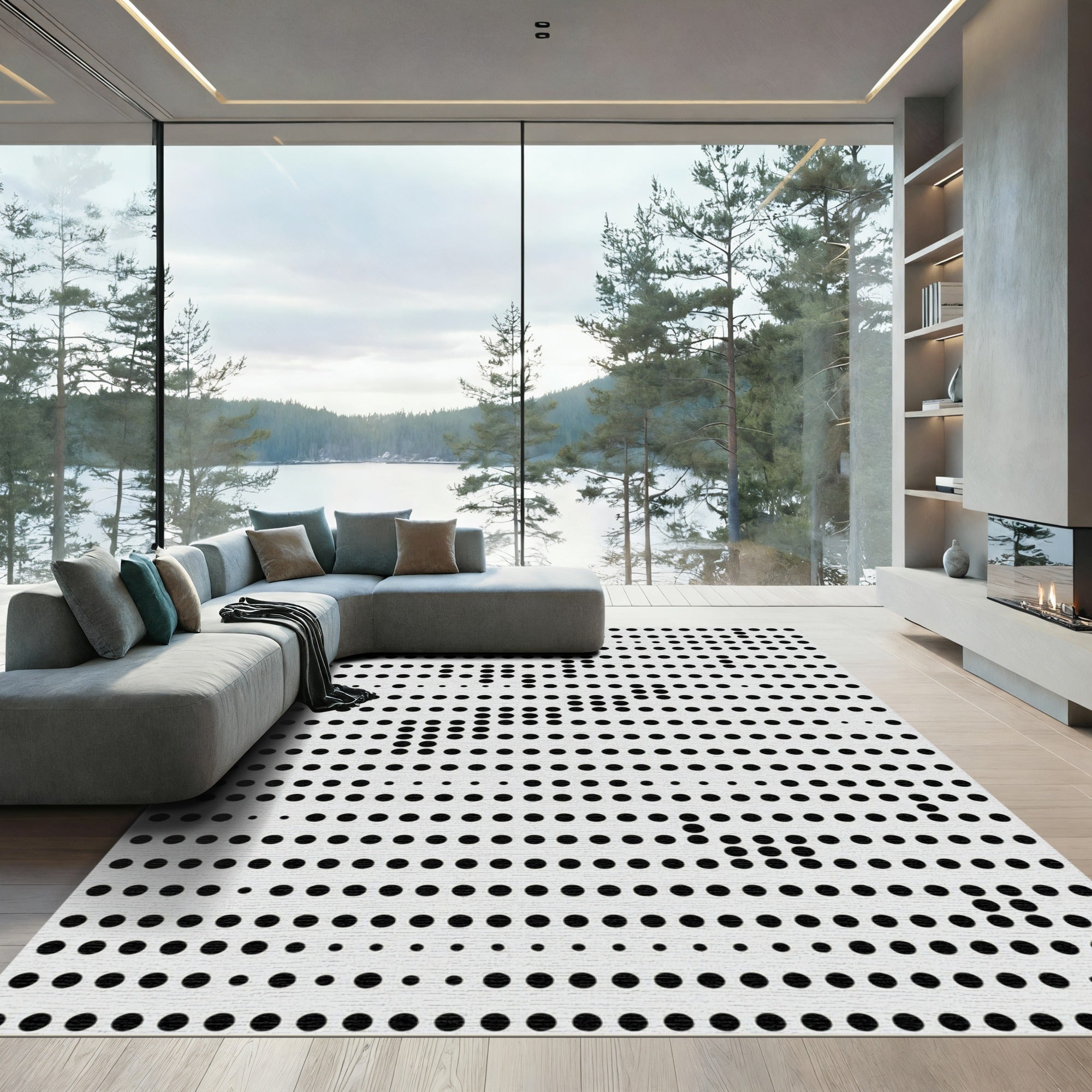 Monochromatic Dot Grid Pattern Rug