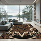 Earthy Brown Radiant Mandala Sunburst Rug