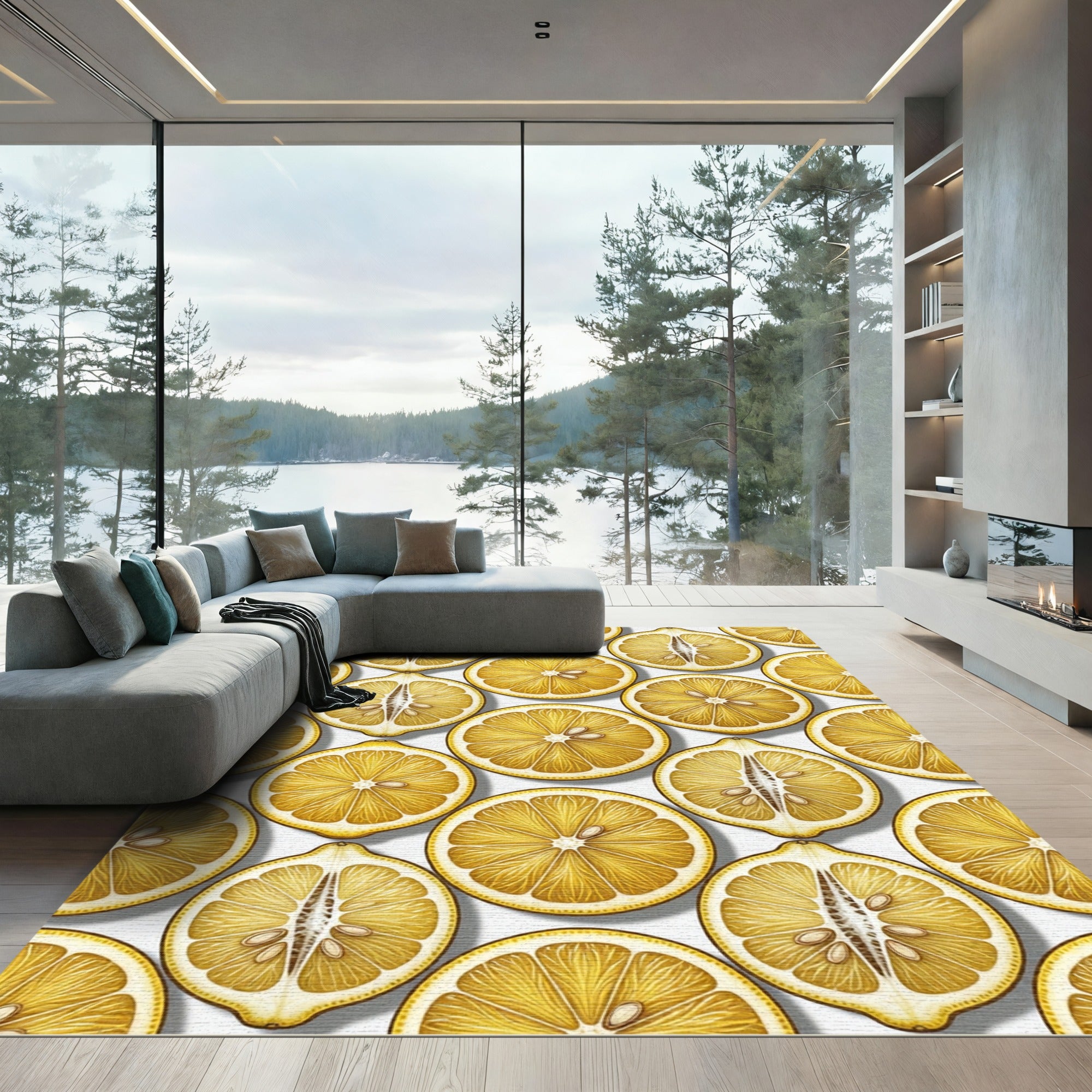 Vibrant Citrus Slice Sun Yellow Backdrop Rug