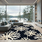 Beige Coral Black Underwater Pattern Rug