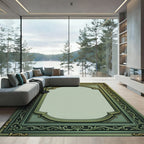 Ornate Green Gold Arch Oval Rug