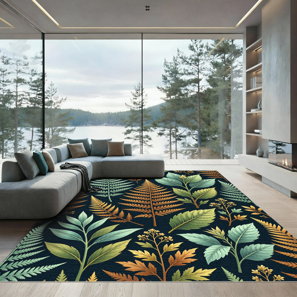 Botanical Fern Forest Earthy Tone Texture Rug