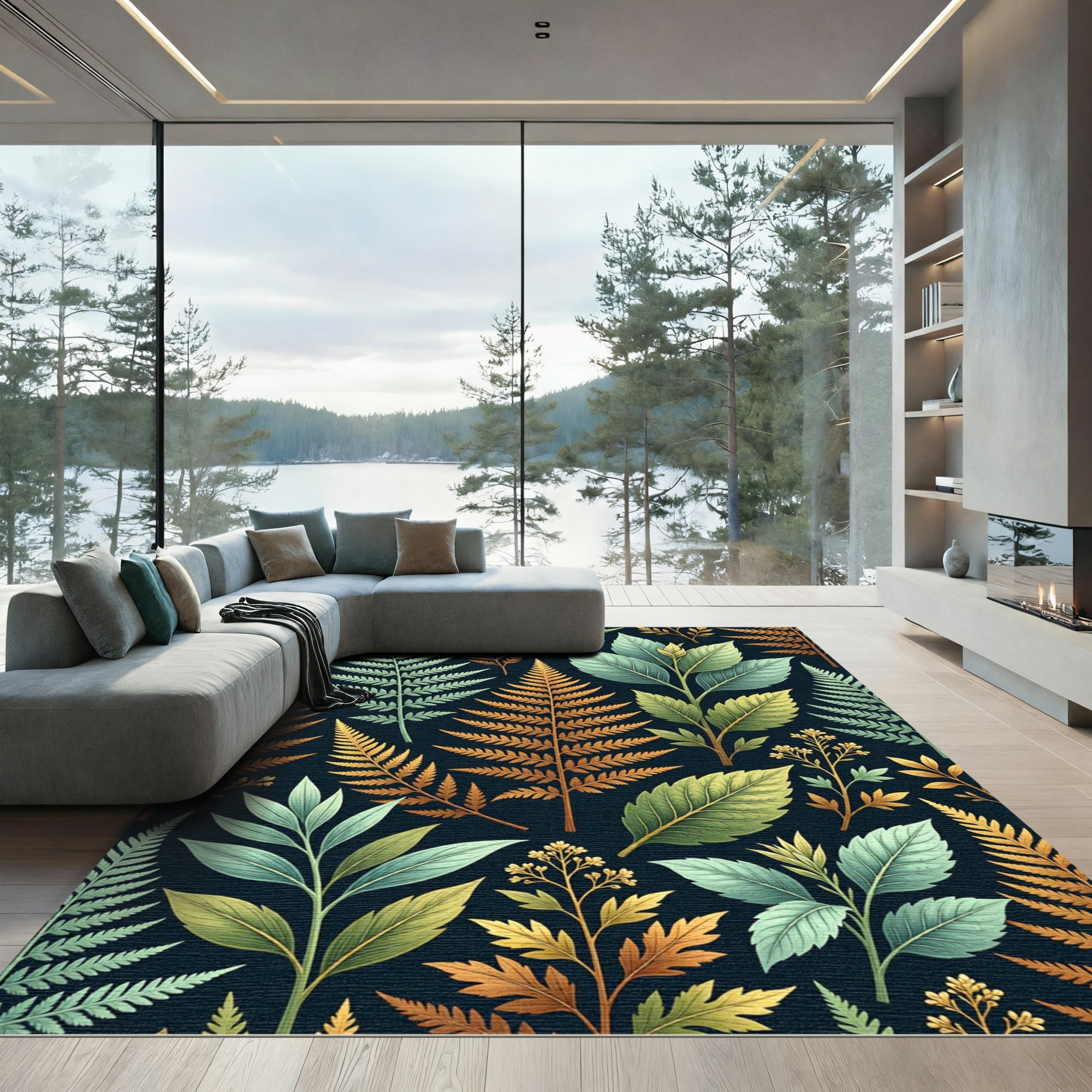 Botanical Fern Forest Earthy Tone Texture Rug