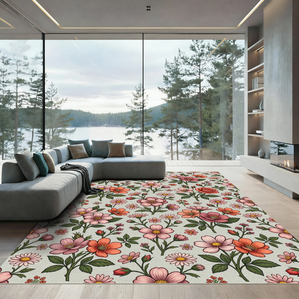 Pink Coral Floral Bouquet Rug