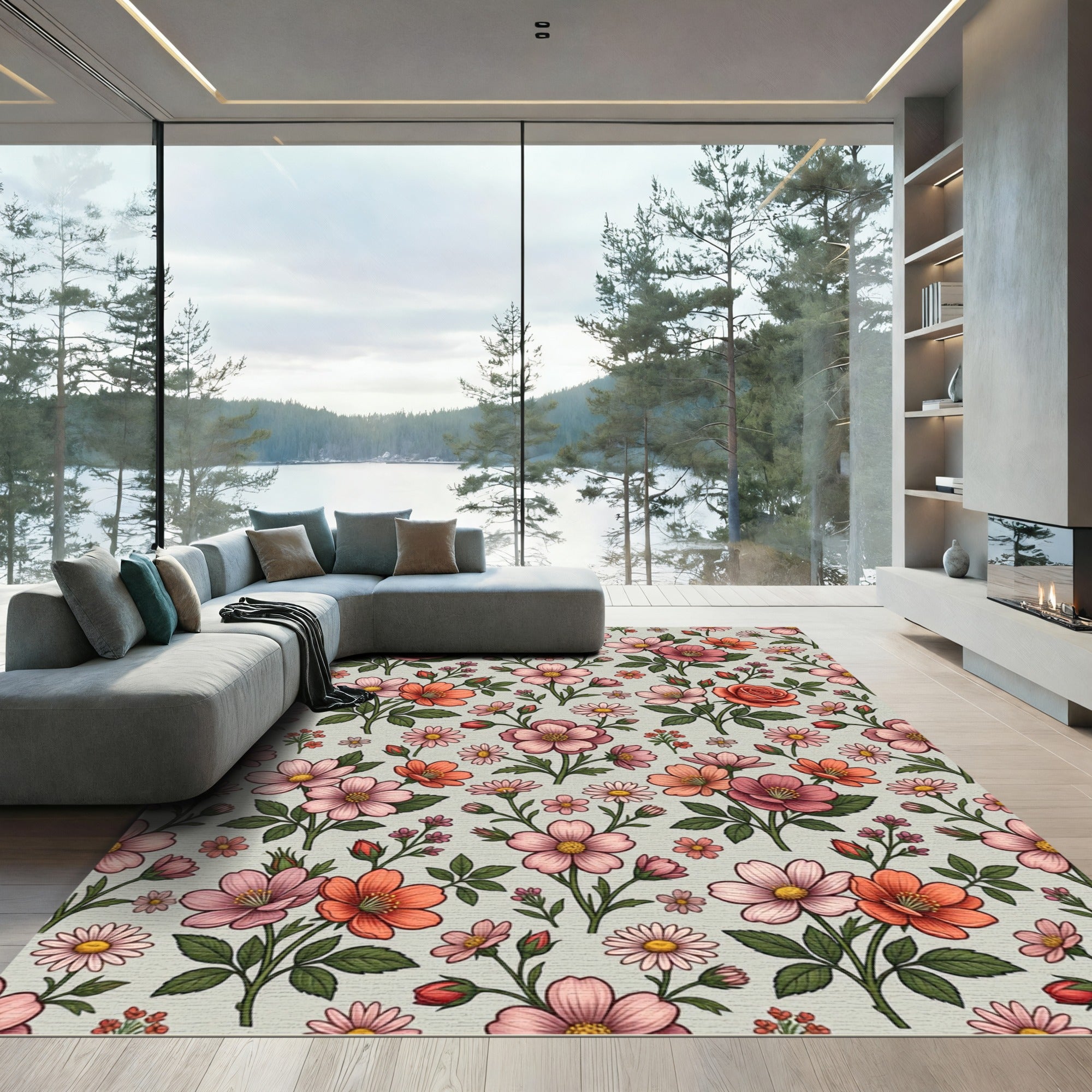 Pink Coral Floral Bouquet Rug