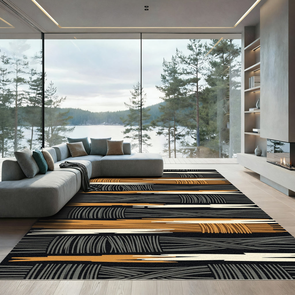 Abstract Earth Tone Woven Stripe Rug