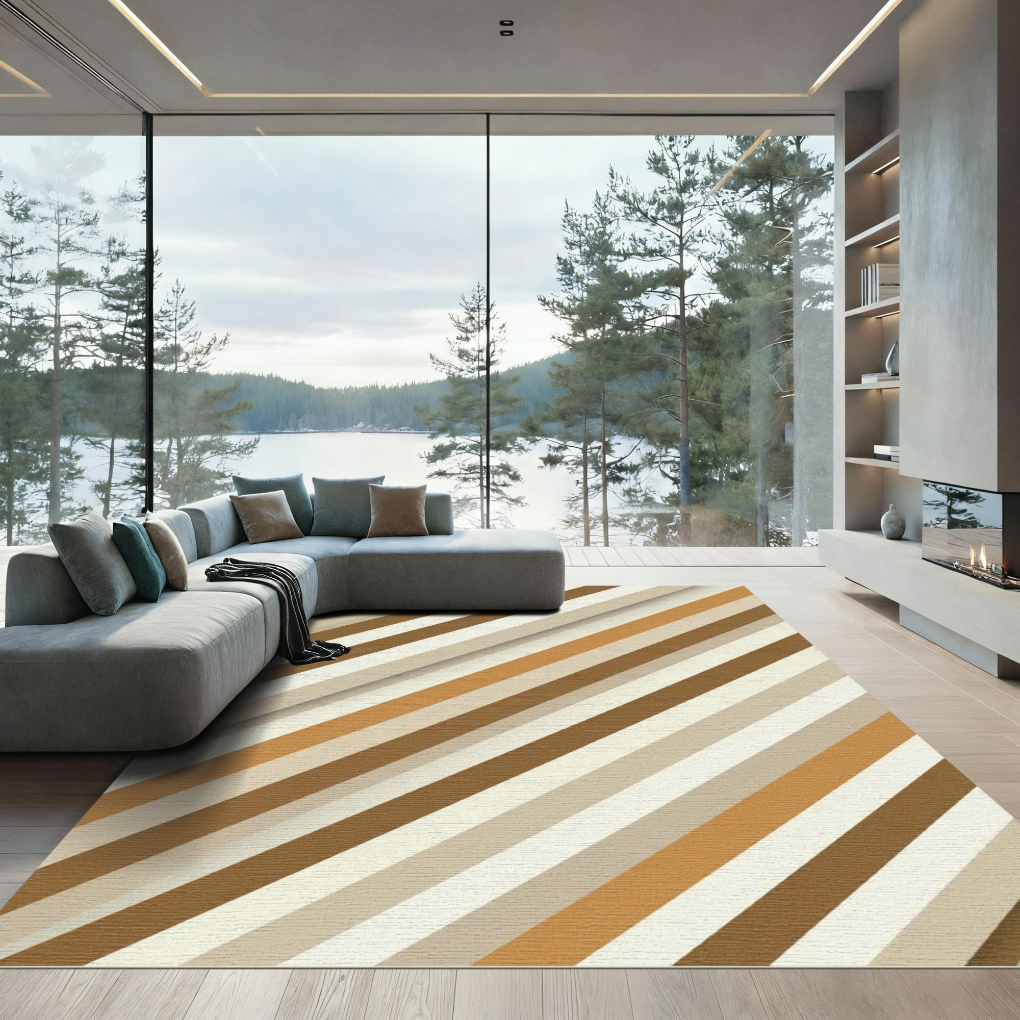 Modern Earthy Tone Diagonal Stripe Rug