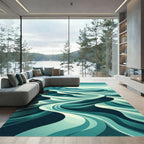 Teal Abstract Mountain Landscape Flow Rug