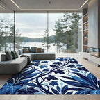 Deep Blue Botanical Vine Swirl Rug