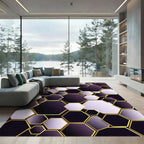 Sophisticated Purple Golden Geometric Hexagon Rug