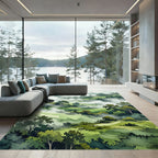 Misty Green Rolling Hills Landscape Rug