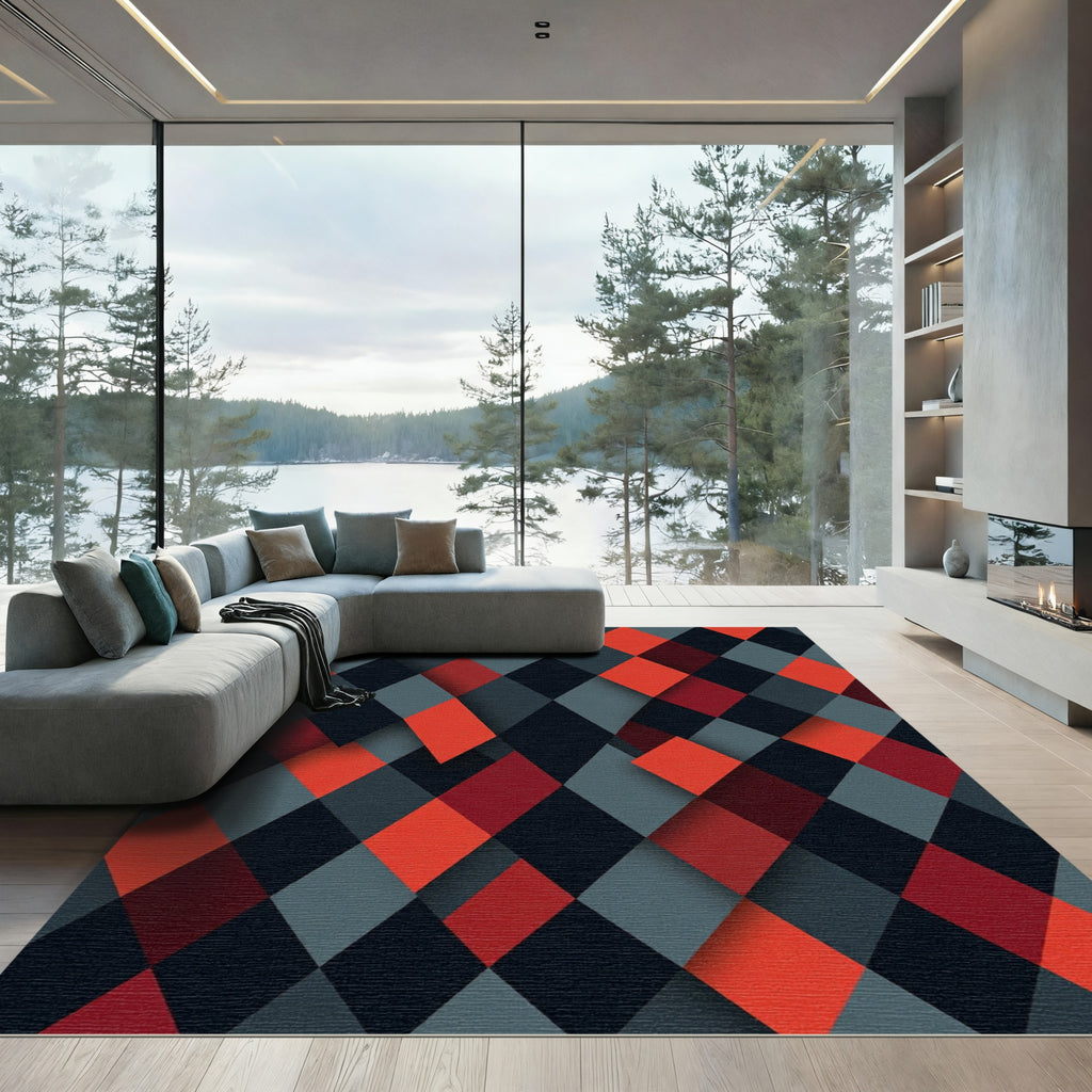 Crimson Blue Diamond Overlap Rug