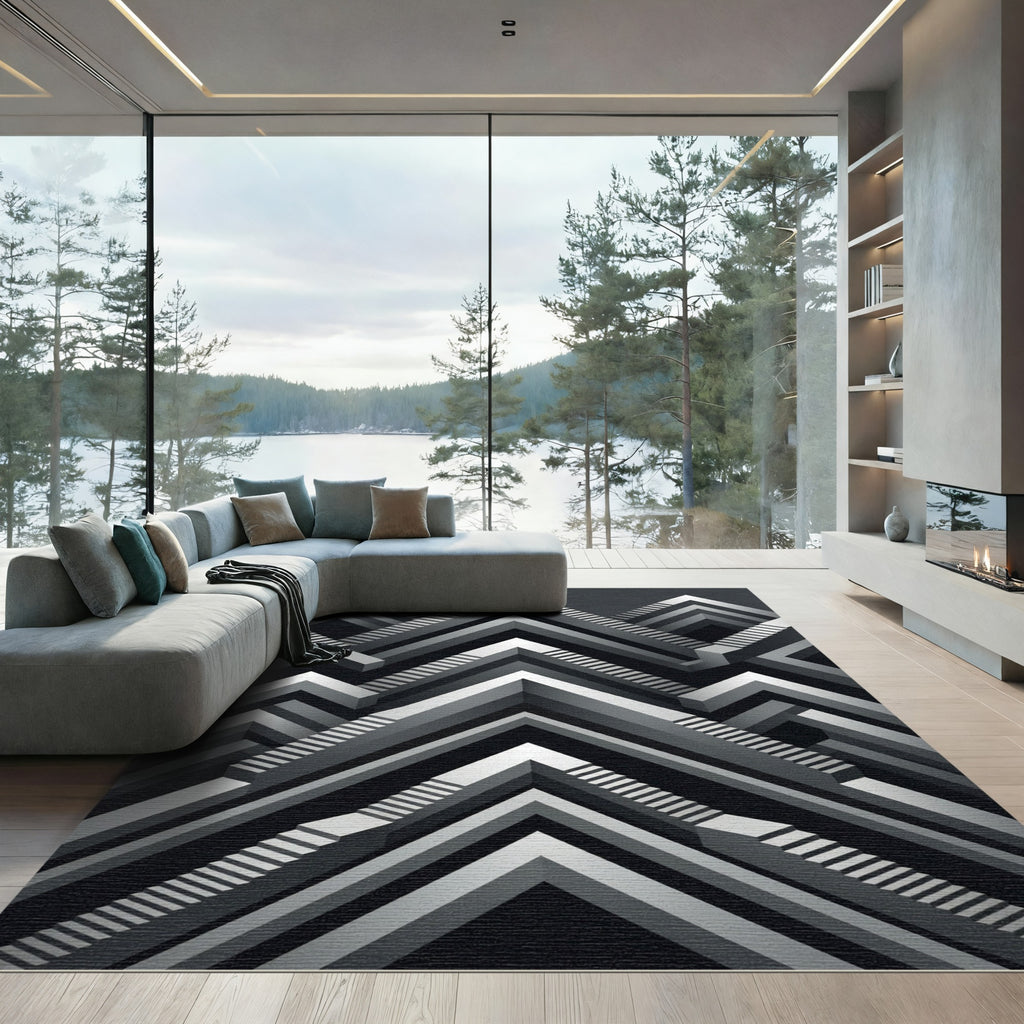 Monochromatic Geometric Illusion Stairs Rug