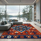 Terracotta Blue White Bird Floral Tree Rug