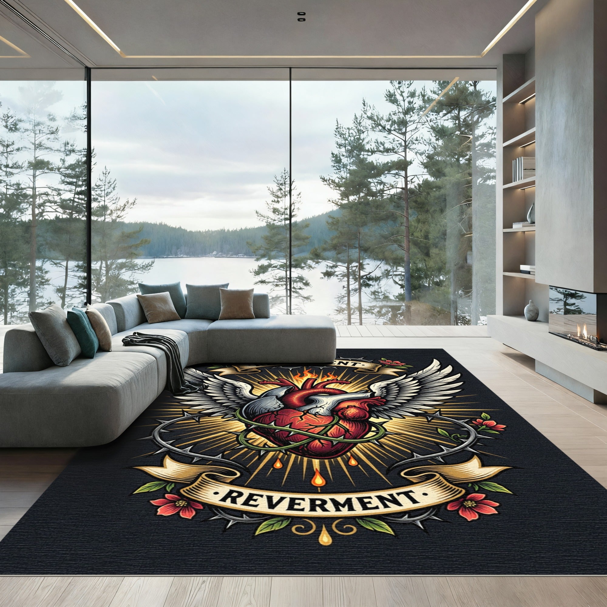 Gothic Winged Heart with Sacred Flame Rug