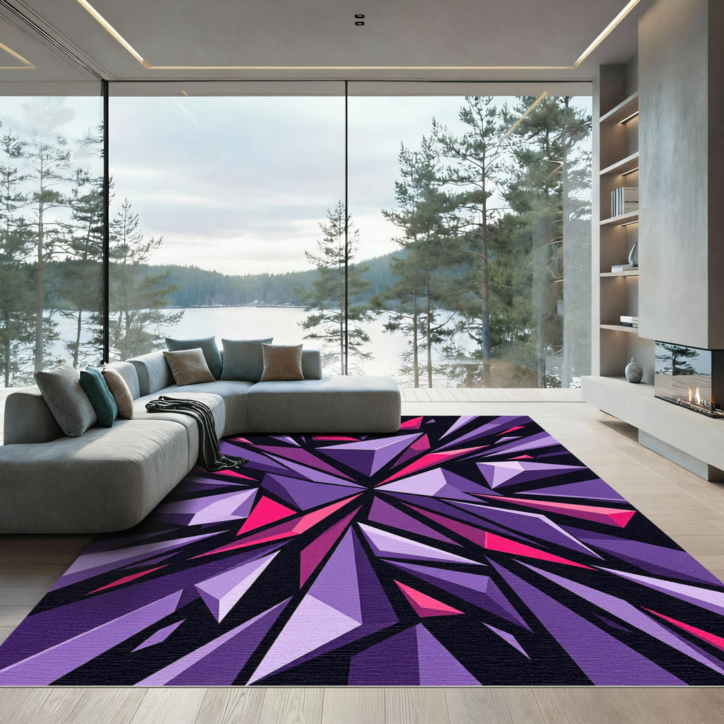 Geometric Violet and Pink Shattered Prism Rug