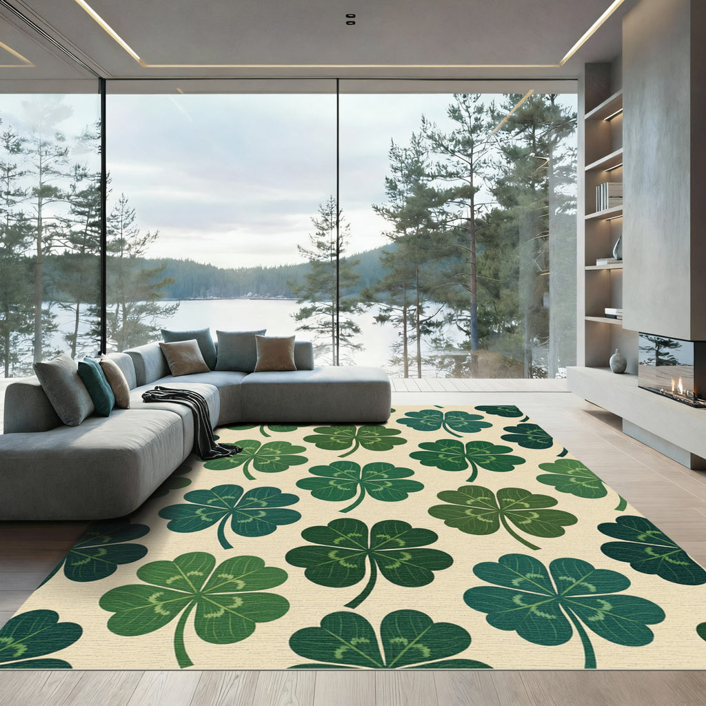 Charming Green Four Leaf Clover Botanical Rug