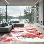 Ethereal Crimson Feather Watercolor Clouds Rug