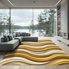 Golden Wavy Linear Ombre Lines Rug