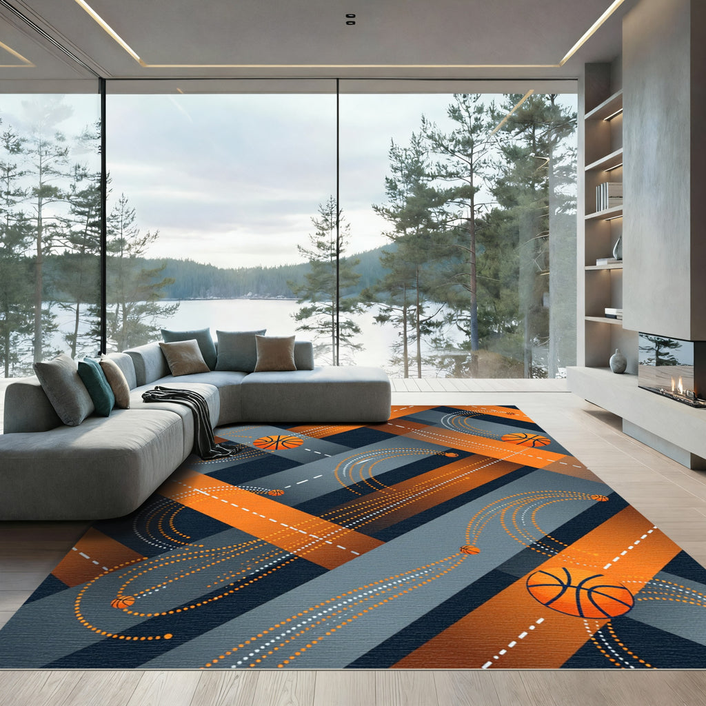 Dynamic Orange Basketball Motion Diagonal Rug