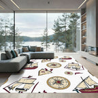 Maroon Sailboat Compass Voyage Print Rug