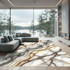 Abstract Gold Veined Marble Swirl Rug