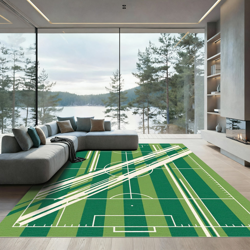 Modern Forest Green Abstract Athletic Field Rug
