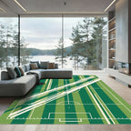 Modern Forest Green Abstract Athletic Field Rug