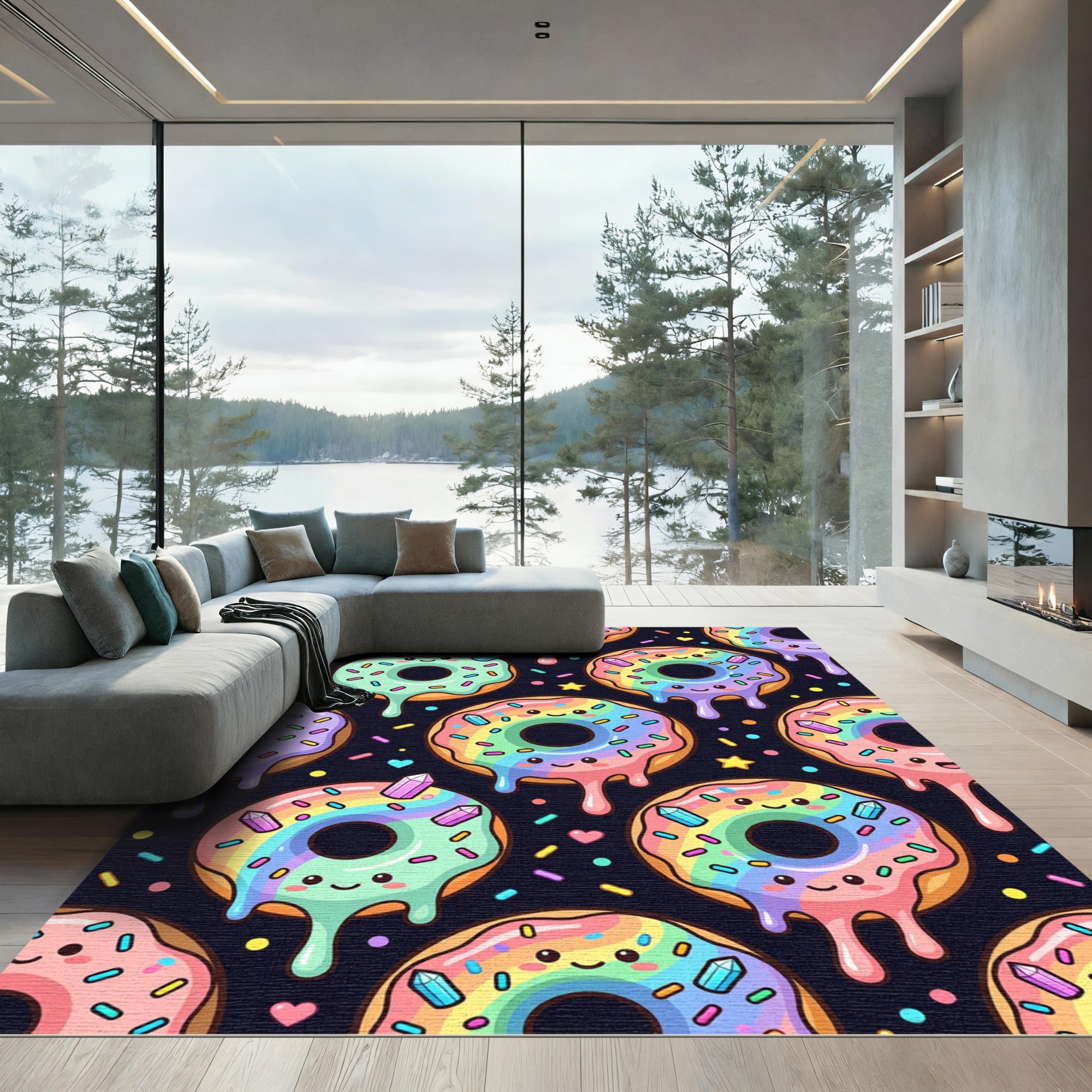 Pastel Rainbow Donut and Crystal Galaxy Rug