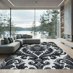 Ornate Charcoal Floral Damask Rug
