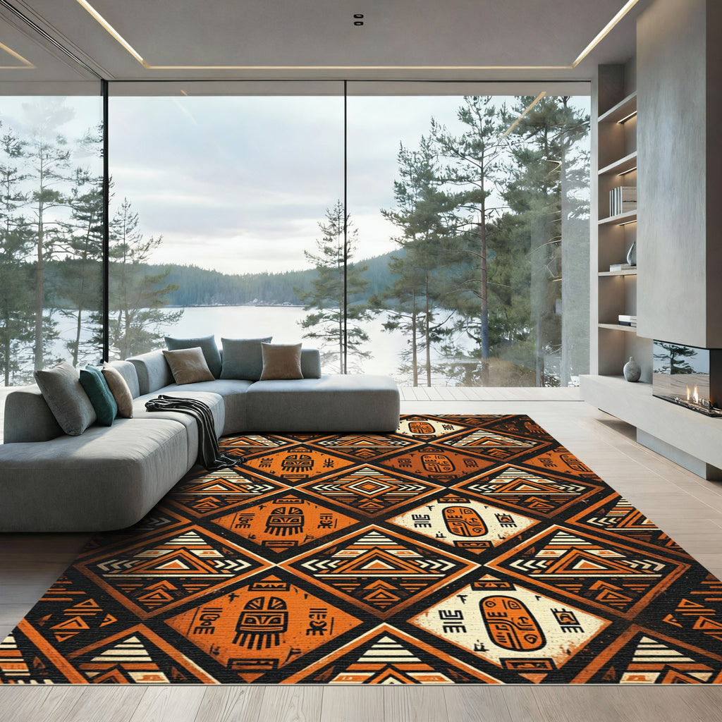 Earthy Geometric Ancient Tribal Diamond Rug