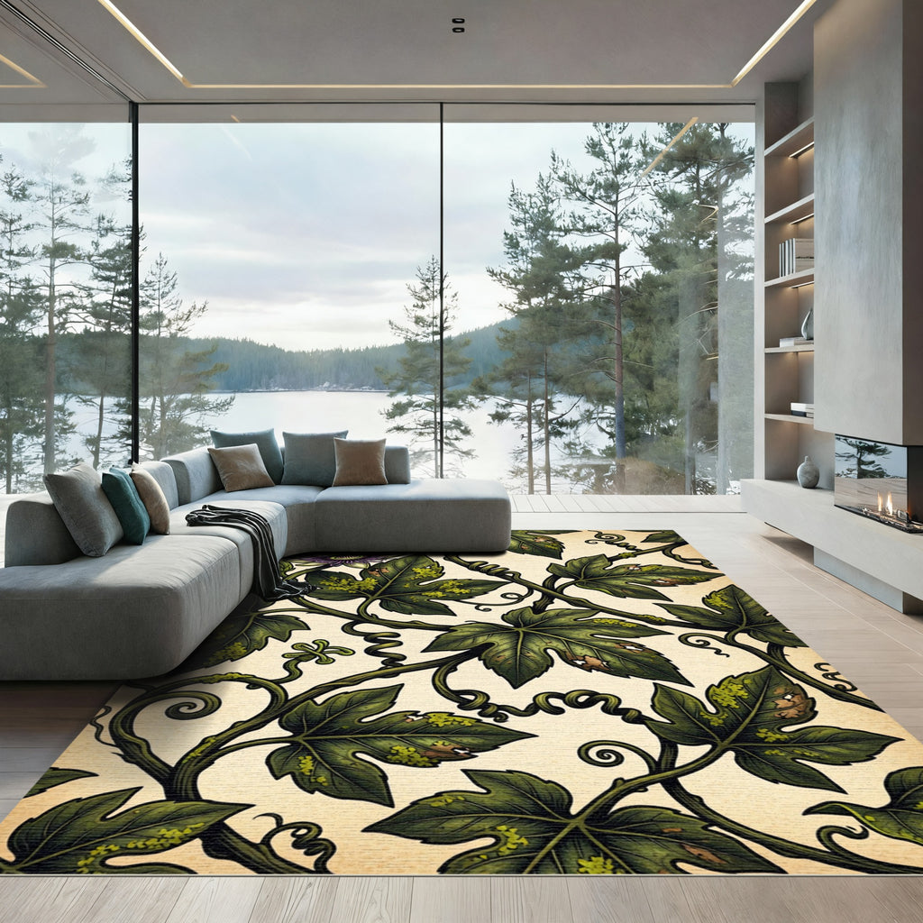 Vintage Green Passionflower Botanical Vine Rug