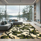Vintage Green Passionflower Botanical Vine Rug
