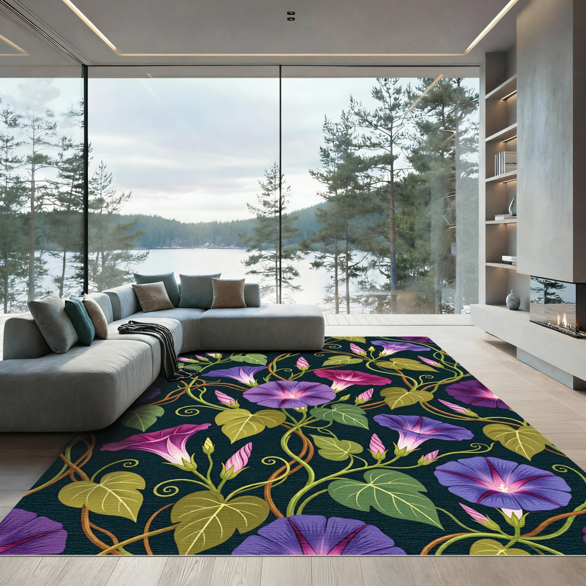 Purple Morning Glory Vine Art Nouveau Rug