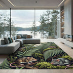 Whimsical Forest Mice with Fern Fronds Rug