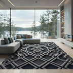 Sophisticated Charcoal Silver Geometric Lattice Rug