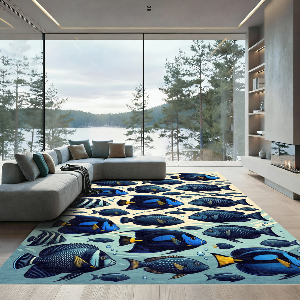 Deep Blue Tropical Fish Schooling Rug