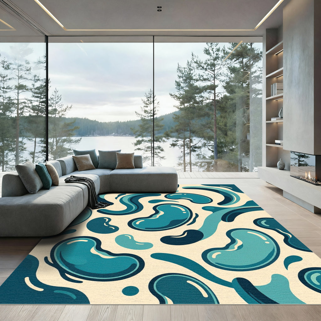 Aqua Blue Bean Fluid Shapes Rug