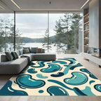 Aqua Blue Bean Fluid Shapes Rug