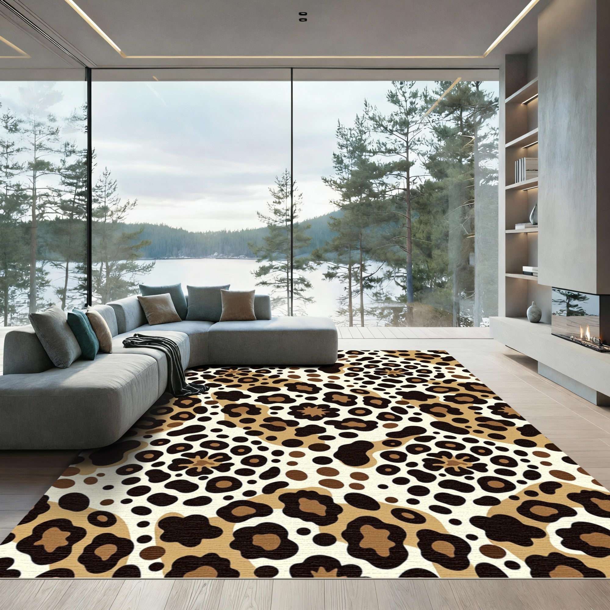 Chic Golden Leopard Spot Abstract Area Rug
