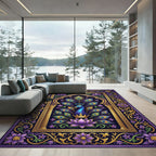 Royal Peacock Purple Lotus Gold Filigree Rug