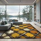 Rustic Golden Diamond Lattice Grid Rug