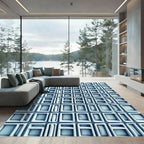 Modern Steel Gray Geometric Grid Rug